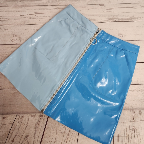Boohoo Dresses & Skirts - Boohoo Two-Tone Vinyl Mini Skirt in Sky and Baby Blue